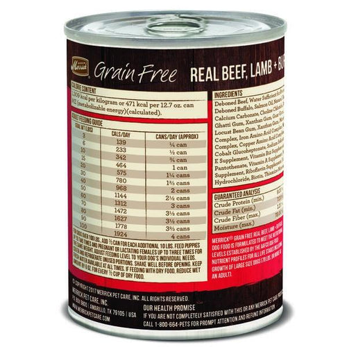 Merrick Grain Free 96% Real Beef Lamb and Buffalo Canned Dog Food