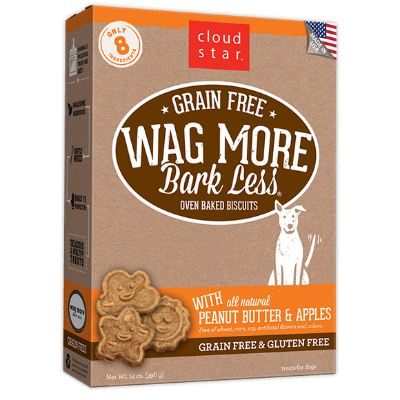 Cloud Star Wag More Bark Less Oven Baked Grain Free Peanut Butter and Apples Dog Treats