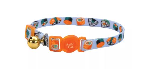 Coastal Pet Product Safe Cat Fashion Adjustable Breakaway Collar (Sushi on Blue 3/8 X 8-12)