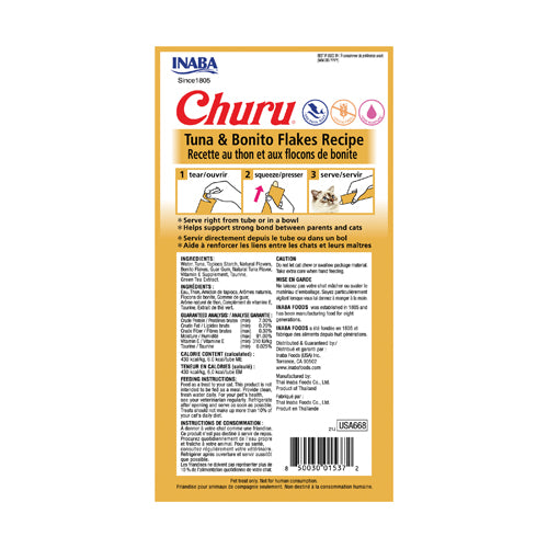 Inaba Churu Tuna & Bonito Flakes Recipe (2.0oz (0.5oz x 4))