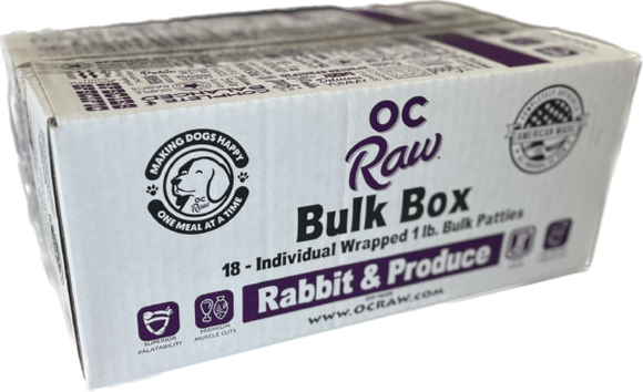 OC Raw Dog Rabbit & Produce ~ 18# Bulk Box