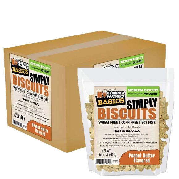 K9 Granola Simply Biscuits, Peanut Butter Flavored Medium Dog Treats (1 lb)