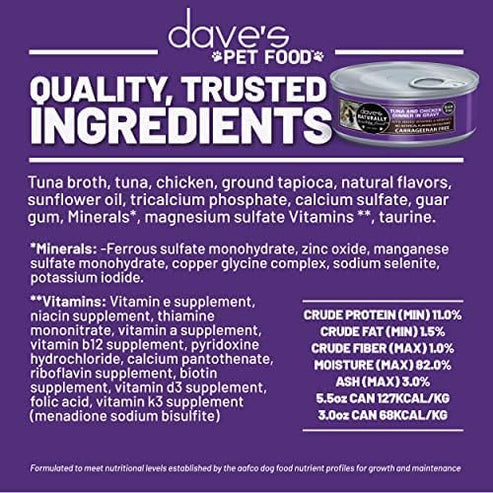 Dave's Naturally Healthy Grain Free Chicken & Tuna Recipe in Saucey Paté Wet Cat Food