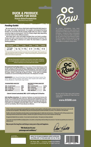 OC Raw Dog DUCK & PRODUCE ~ 20 oz Freeze Dried Meaty Rox